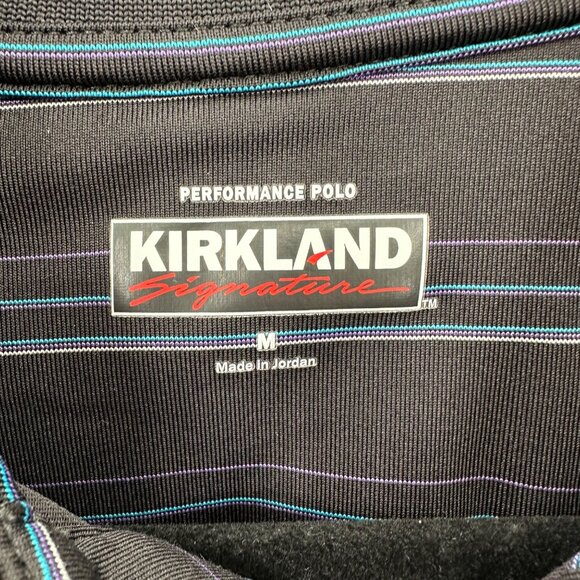 Kirkland Signature Mens Black Striped Performance Short Sleeve Polo Shirt M - Picture 4 of 7